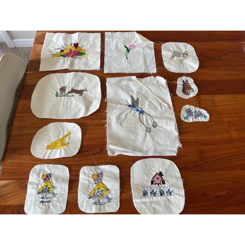 11pc Machine Embroidered Fabric Patches Lot Animals Floral Sunbonnet Sue DIY